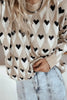 Parchment Geometric Heart Print Ribbed Trim Loose Sweater by Wild and Free Boutique