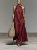 Halter Neck Ruffled Sleeveless Dress – Loose Fit Flowy Dress With Pockets by FitiqueFit
