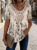 Women's Lace Patchwork Crew Neck Short Sleeve T-Shirt by FitiqueFit