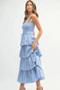 Pin Stripe Smocked Bodice Layered Midi Dress – Smocked Bodice Dress, Fluttering Pinstripe Midi Dress, Layered Midi Dress, Trendy Midi Dress, Flattering Pinstripe Dress by Stevvex