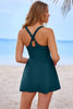 Navy Blue Contrast Edge Ruffled High Waist One Piece Swim Dress by Wild and Free Boutique