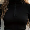 Solid Ribbed Half-Zip Turtleneck Knit Top by FitiqueFit
