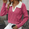 🧶 Women’s Lapel V-Neck Color-Block Long-Sleeve Pullover Sweater by FitiqueFit