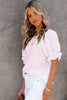 Light Blue Boho Floral Print Smocked Puff Sleeve Blouse