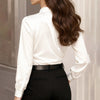 Women's Elegant Cross V-Neck Blouse, Ruffle Detail Button Accent Office Shirt by FitiqueFit