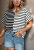 Stripe Two Tone Colorblock V-Neck T-Shirt