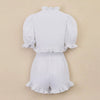 Women's Ruffled Linen-Blend Cropped Blouse & Shorts Set by FitiqueFit