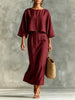 High Waist Long Skirt & 3/4 Sleeve Loose Top Set by FitiqueFit