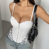 Solid-color Patchwork Lace Fishbone Tank Top by My Store