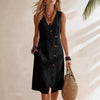 Women's Resort V-Neck Sleeveless Asymmetrical-Button Midi Dress by FitiqueFit