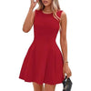 Sleeveless Solid Color Pleated Dress | Flared Midi Casual by FitiqueFit
