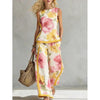 Printed Retro Sleeveless Top & Wide-Leg Pants Set | 12 Prints S–5XL by FitiqueFit