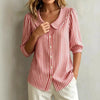 Striped V-Neck Top – Three-Quarter Sleeve Casual Shirt by FitiqueFit
