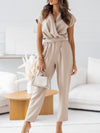 Surplice Cap Sleeve Tie Waist Jumpsuit