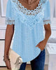 Women's Lace Patchwork Crew Neck Short Sleeve T-Shirt by FitiqueFit