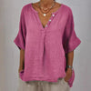 Women's Cotton Linen V-Neck Button-Up Shirt by FitiqueFit