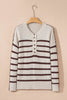 Brown Stripe Ribbed Henley Drop Shoulder Slouchy Sweater by Wild and Free Boutique