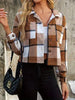 Women Brown Plaid Collared Neck Cropped Jacket Trendy & Versatile Outerwear by Stevvex
