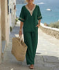Women's Embroidered V-Neck Top & Wide-Leg Pants Set – 5 Colors S–XXL by FitiqueFit