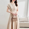 Temperament Commute V-neck Tight Waist Apricot Dress Simple And Thin