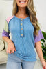 Bright Pink Twisted Ribbed Color Block Patchwork Henley Short Sleeve T Shirt by Wild and Free Boutique