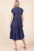 Ruffle Sleeve Collared V Neck Tiered Midi Dress For Women – Fluttering, Feminine and Polished Midi Dress with Layered Details For Any Occasion by Stevvex