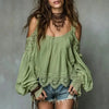 Women's Ruffle Detail Puff Sleeve Blouse – Strap-Layered Lace-Look by FitiqueFit