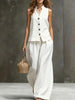 Women's Sleeveless Vest & Wide-Leg Pants Two-Piece Set – Cotton Linen by FitiqueFit