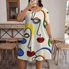Women’s Casual Printed Round Neck Short Sleeve Dress by FitiqueFit