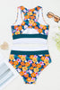 Green Floral Print Racerback High Waist Bikini Swimwear by Wild and Free Boutique