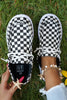 Color black Checkered Print Lace-up Detail Flat Shoes by Wild and Free Boutique