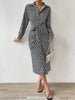 Printed Tie Waist Long Sleeve Midi Shirt Dress