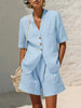 Women's Cotton-Linen Loose-Fit T-Shirt & Cropped Shorts Two-Piece Set by FitiqueFit