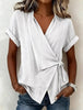 Women's Casual Lapel Collar Lace-Up Short-Sleeve Linen Top by FitiqueFit