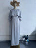 Light Blue Satin Bat Shawl Waist-controlled Long Sleeves Dress