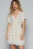 New Summer Cutout Back Frill Floral V-Neck Short Sleeve Mini Dress For Women Fluttering, Chic, Feminine, and Playful Dress with Floral Print and Back Cutout for a Flirty and Elegant Look by Stevvex