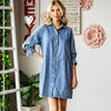 Women's Three-Quarter Sleeve Denim Dress – Ruffle Detail Mid-Length by FitiqueFit