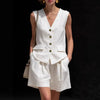 Women’s Cotton Linen Sleeveless Vest Top and Shorts Set by FitiqueFit