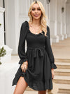 Tie Front Ruffle Hem Smocked Dress