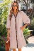 Khaki Stripe Square Button Leopard Trim Loose Bracelet Sleeve Shirt Dress by Wild and Free Boutique
