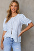 Light Blue Boho Floral Print Smocked Puff Sleeve Blouse