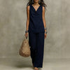 Women's Slash-Neck Sleeveless Tank Top & Casual Pants Set by FitiqueFit
