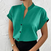 🧡 Summer Women's Satin V-Neck Short Sleeve Shirt – Elegant Casual Wear by FitiqueFit