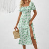 Square Neck Floral Print Dress With Puff Sleeves & Side Slit Maxi Dress by FitiqueFit