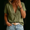 Women's V-Neck Short-Sleeve Loose-Fit Linen Shirt by FitiqueFit