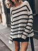 Striped Boat Neck Drop Shoulder Sweater