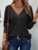 Eyelet V-Neck Long Sleeve T-Shirt by Simply Love