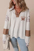 White game day Rugby Bow Embroidered Graphic Leopard Collar Color Block Patchwork Top by Wild and Free Boutique