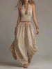 Women's Sleeveless Backless Halter Top & Wide-Leg Pants Set by FitiqueFit