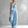 Women's Sleeveless Cotton-Linen Shirt & Pants Set – Urban 2-Piece by FitiqueFit